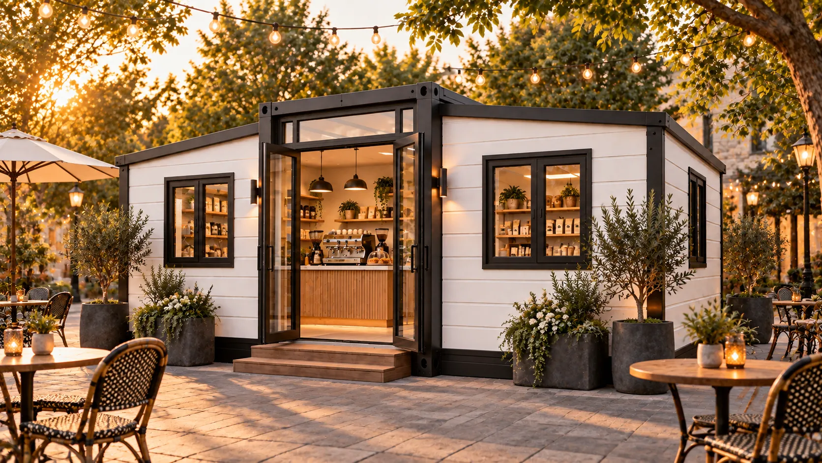 The same unit as a pop-up coffee shop in a plaza